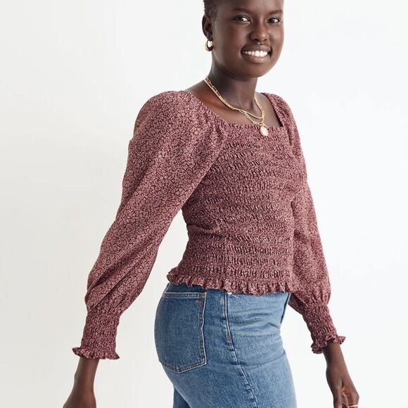NWT Madewell Lucie Bubble-Sleeve Smocked Top in Cottage Garden Sz XS - Picture 2 of 9